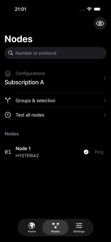 HORIZON node list, search and Ping controls